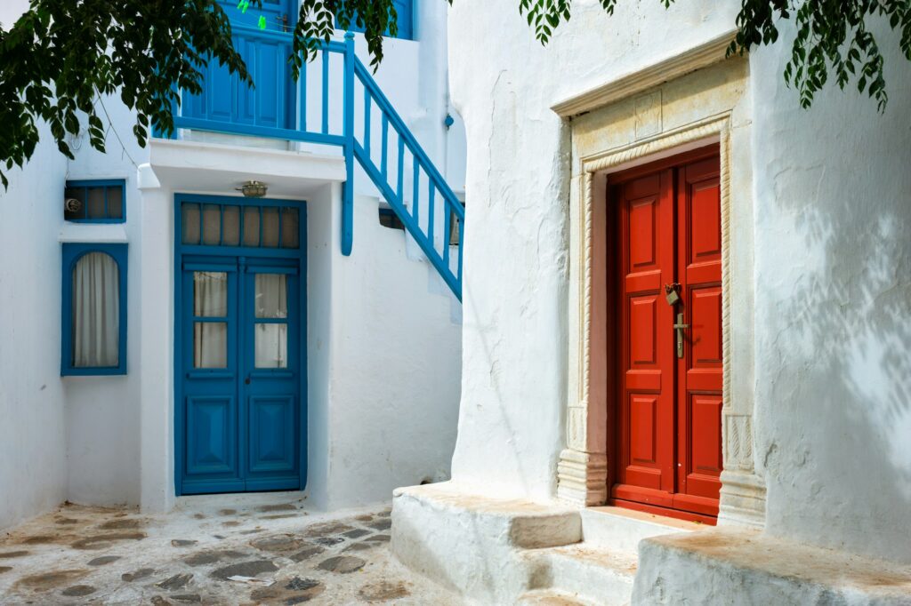 Greek Mykonos street on Mykonos island, Greece